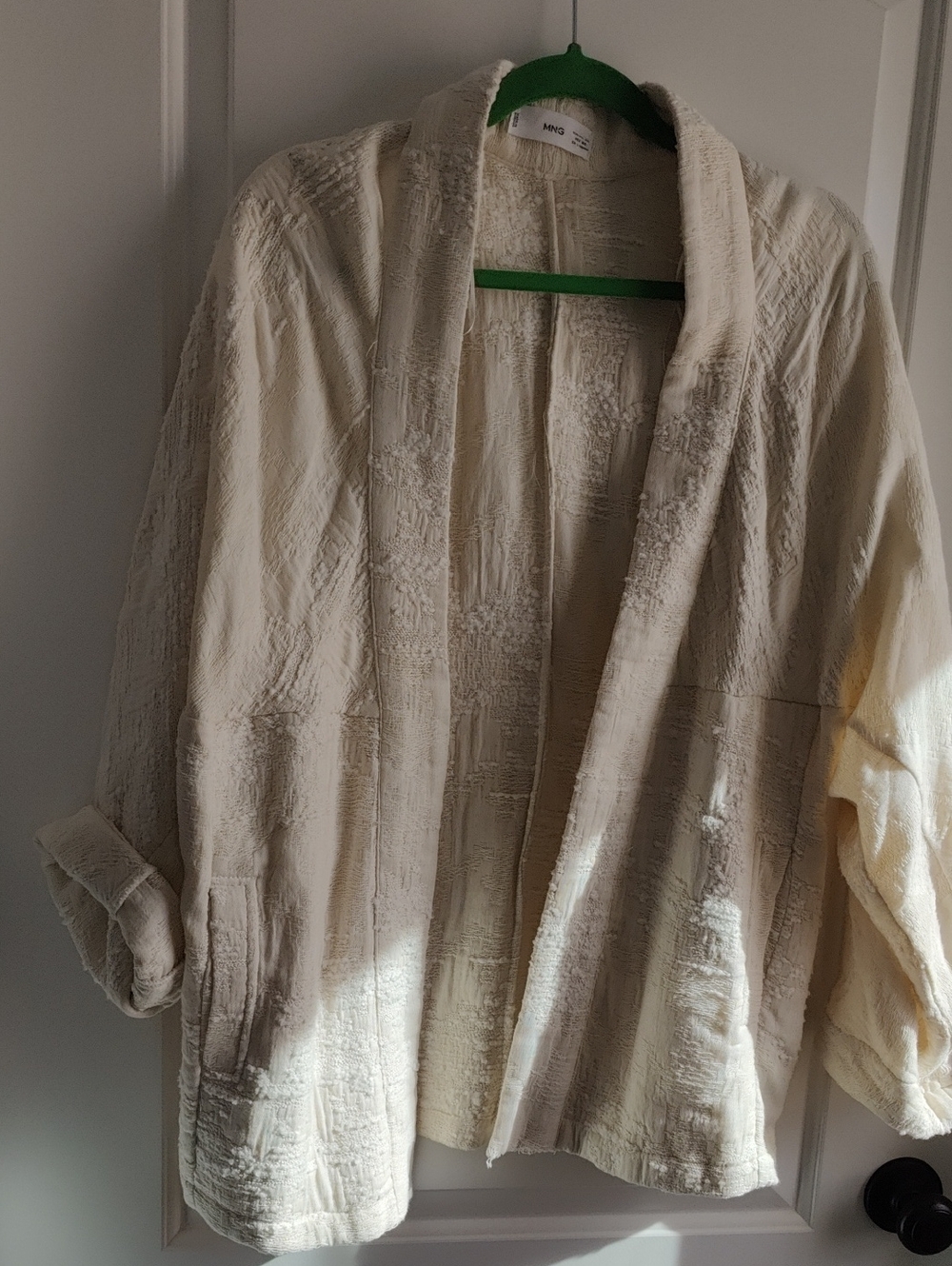 Mango Textured Cream Open Front Jacket NWOT